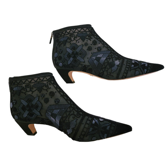 Christian Dior Black Dioreve Embroidered Pointed Toe Ankle Boots Velvet 8 38 - Picture 3 of 11
